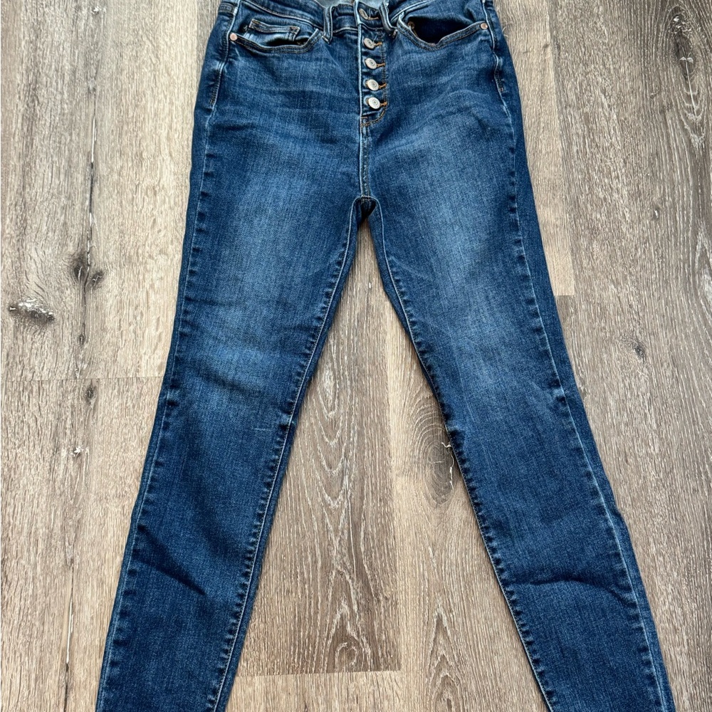 Judy Blue High Rise Dark Blue Button-Fly Skinny Jeans